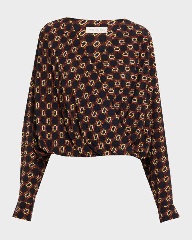 Camiel Printed Silk Long-Sleeve Wrap Top